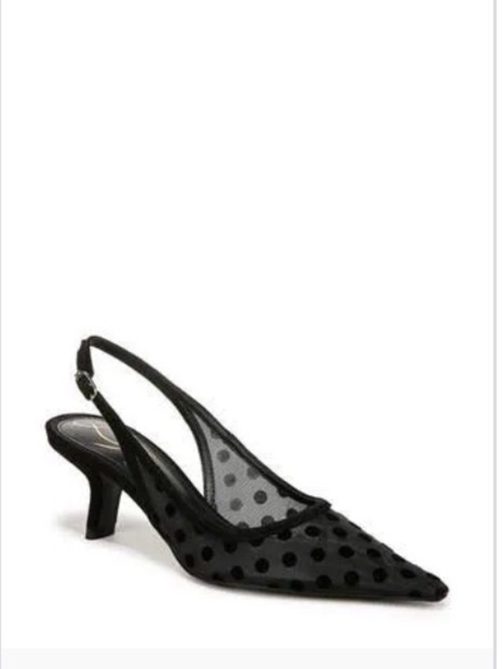 Sam Edelman Black Polka Dot Mesh Slingback Pointed Pumps
